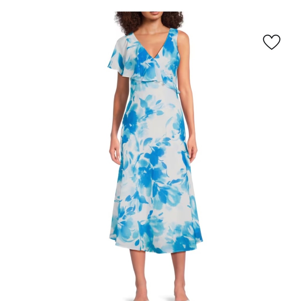 HALSTON
Floral Asymmetric Ruffle Midi-Dress